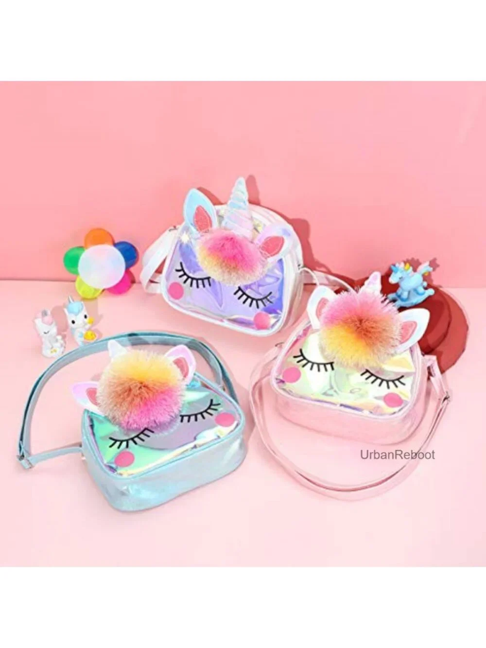 Girls Crossbody Bag Mini TPU Unicorn Purse Adjustable Strap Small Kids Sling